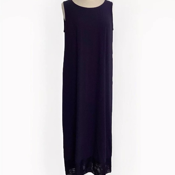 Eileen Fisher Navy Blue Scoop Neck Silk Sheathe Dress with Matching Jacket Sz M - Picture 5 of 15